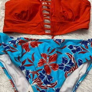 Cupshe Orange and Blue Bikini with Floral Print